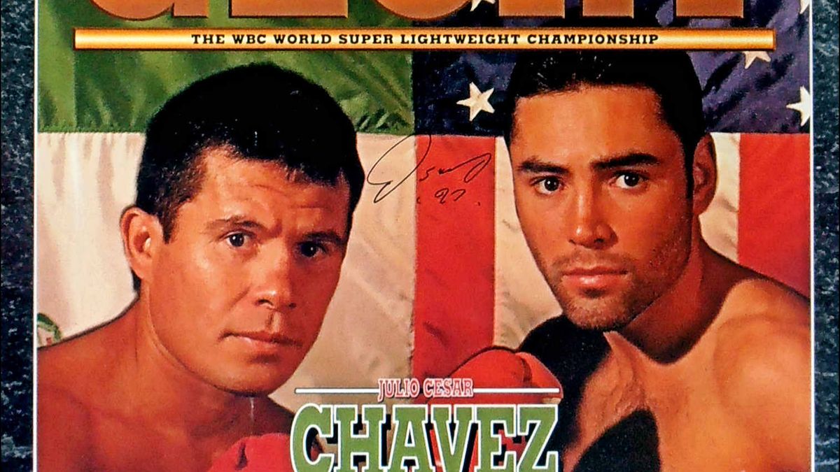 Plakat zapowiadający walkę Oscar De La Hoya vs Julio Cesar Chavez 