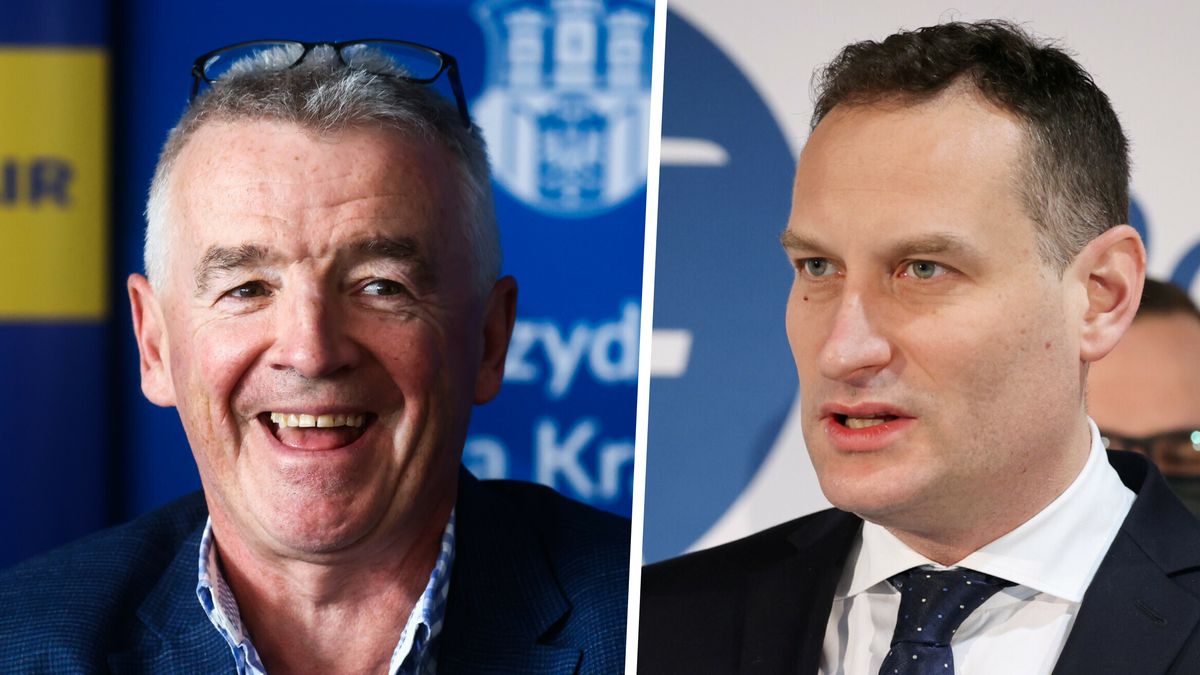 Michael O'Leary (z lewej) w ostrych słowach krytykuje lotnisko w Radomiu i zarządzający nim państwowy PPL. Stanisław Wojtera, prezes PPL (z prawej) odpowiada na wywiad dla money.pl