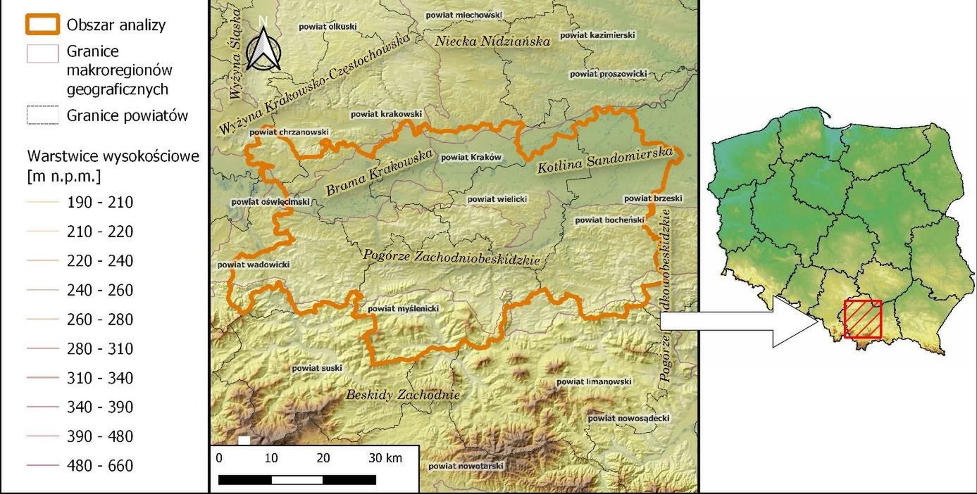 Teren, przez który poprowadzona ma być droga ekspresowa S7: Kraków - Myślenice
