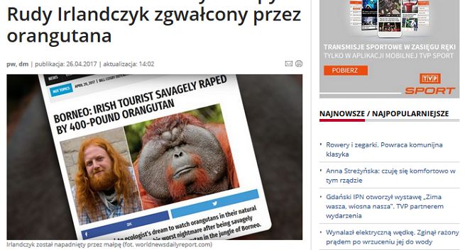 Po kpinach dziennikarzy serwis TVP Info usunął tekst oparty na zmyślonej informacji z portalu satyrycznego