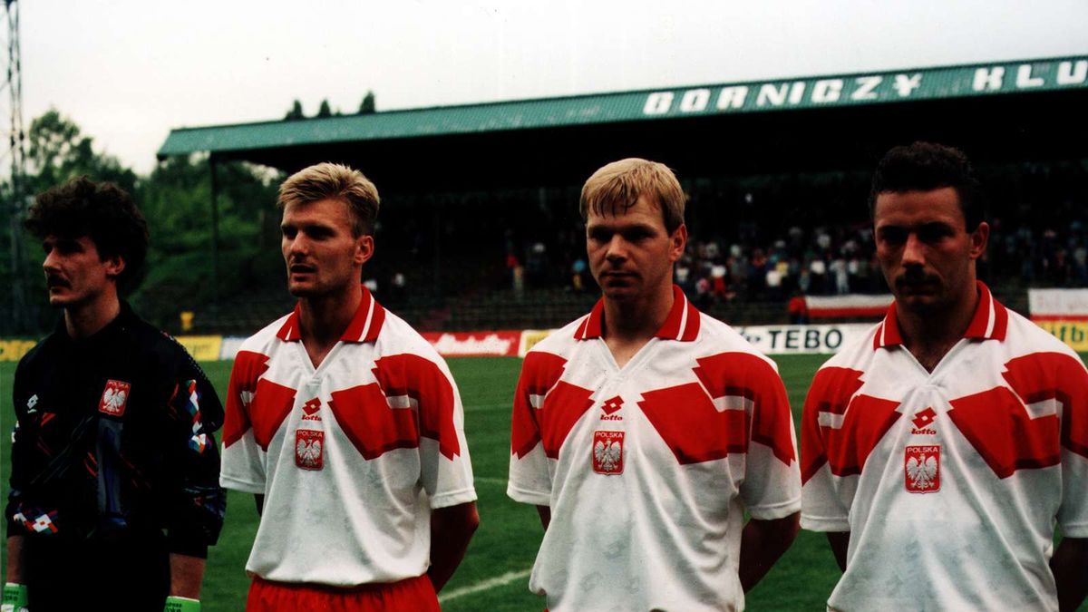 Piotr Jegor (drugi z prawej) podczas meczu reprezentacji Polski
