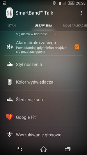 Menedżer opaski w telefonie