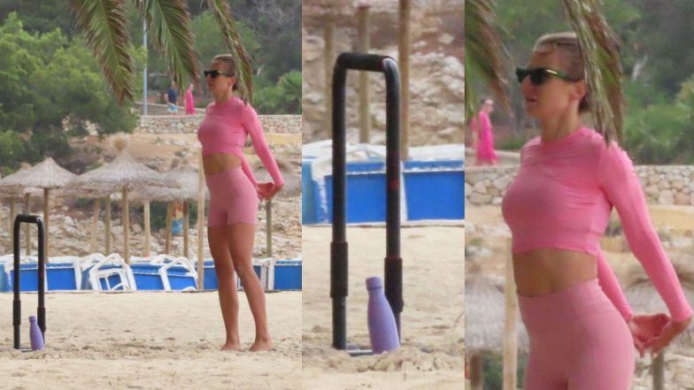 Anna Lewandowska pręży się na piasku Majorki
