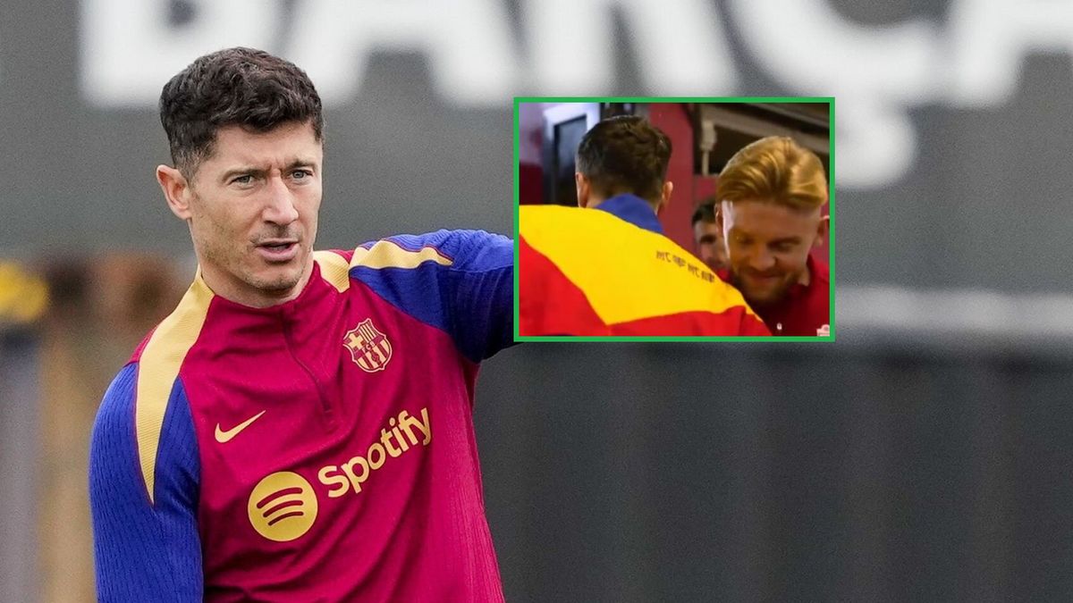 PAP/EPA / EPA/Alejandro Garcia/ twitter.com/CANALPLUS_SPORT / Na zdjęciu: Robert Lewandowski/ w ramce: z Kamilem Jóźwiakiem