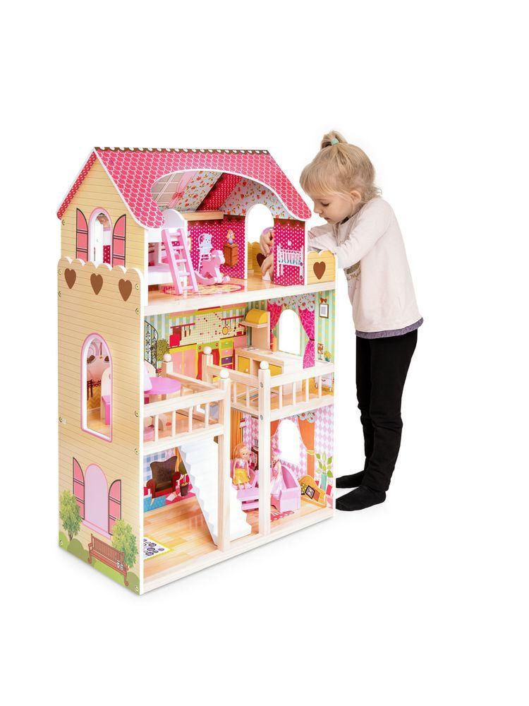 Przykład dużego domku dla lalek – rezydencji z wyposażeniem