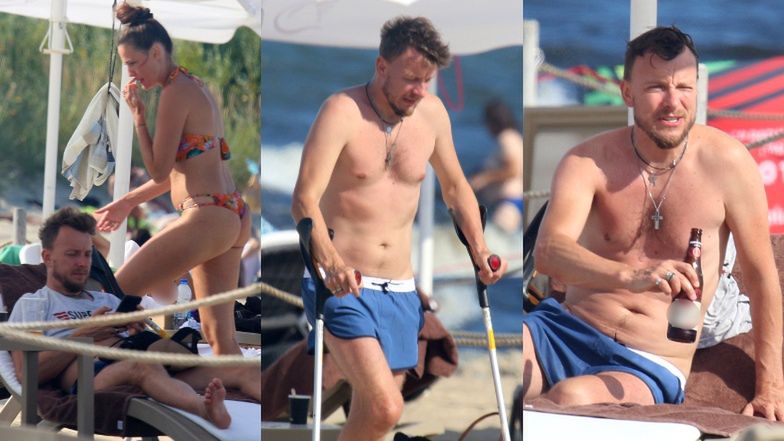Piotr Kupicha wypoczywa na plaży w Sopocie z żoną i córką