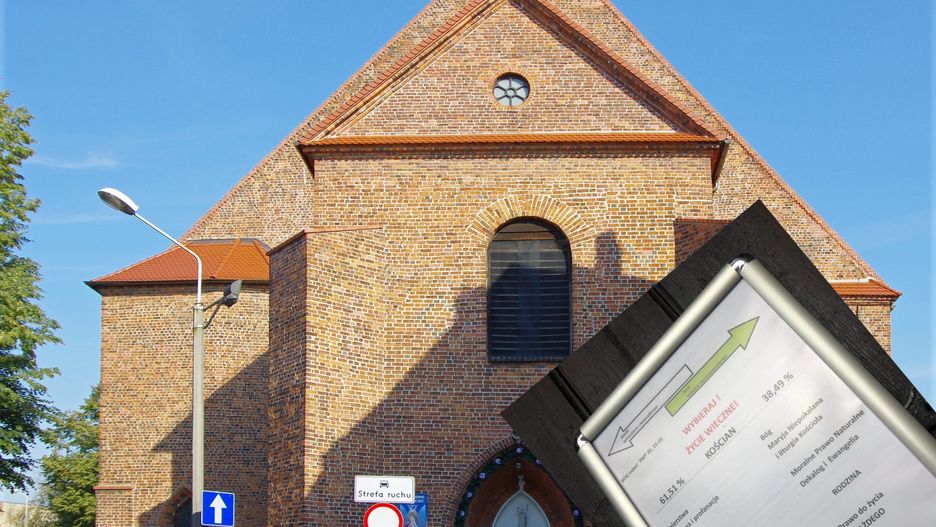 Kościan. Kontrowersyjny plakat na drzwiach kościoła