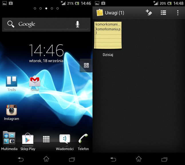 Xperia T - interfejs