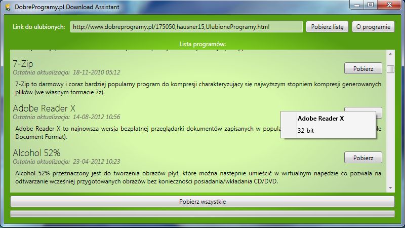 Screenshot okna programu