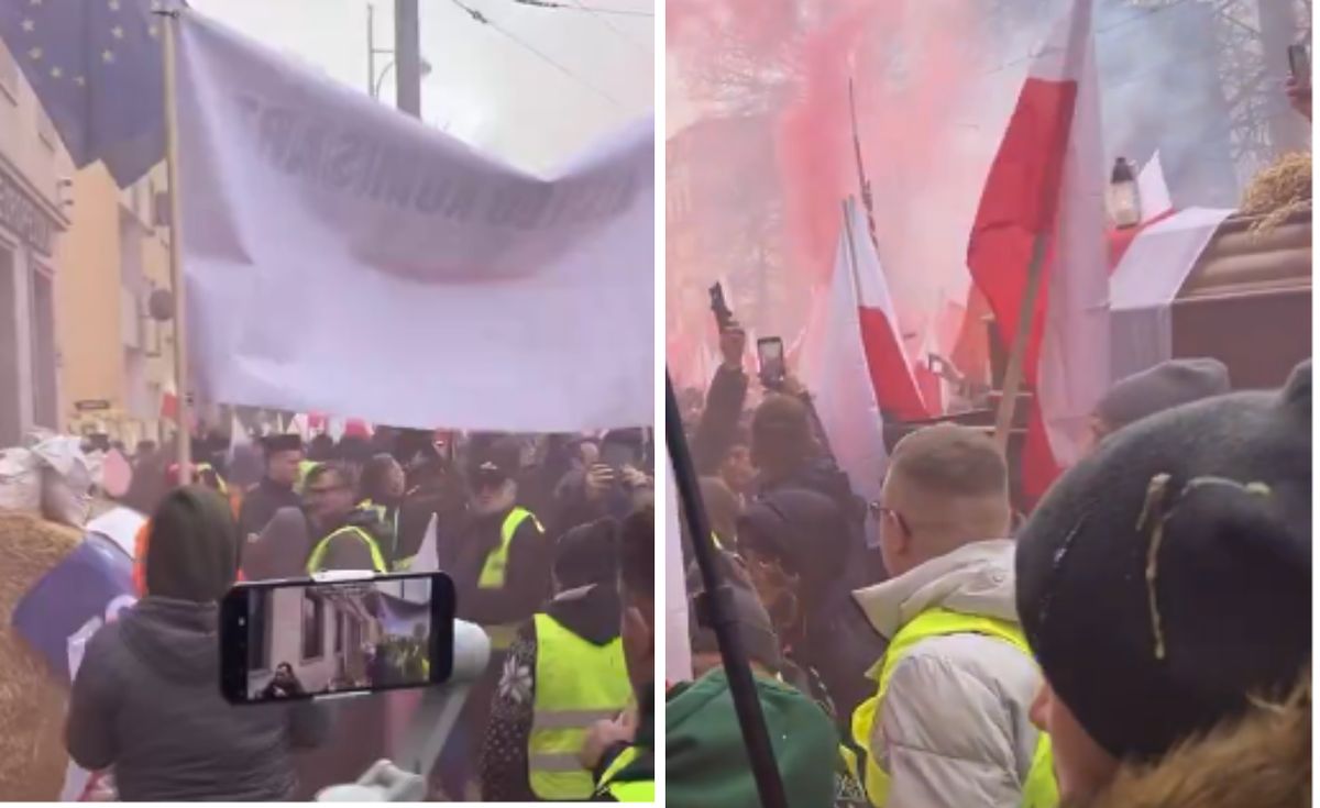 protest, rolnicy Biuro KE i PE obrzucone jajkami. Petardy i race we Wrocławiu