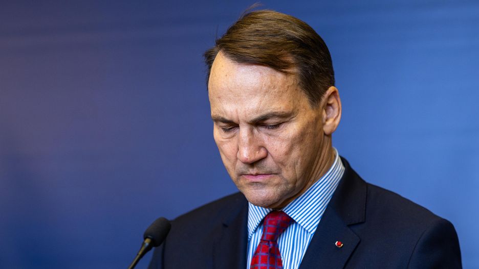 Polish Foreign Minister Radoslaw Sikorski during a press conference after a meeting with his Norwegian counterpart Espen Barth Eide in Warsaw, Poland, on October 23, 2024. (Photo by Andrzej Iwanczuk/NurPhoto via Getty Images)