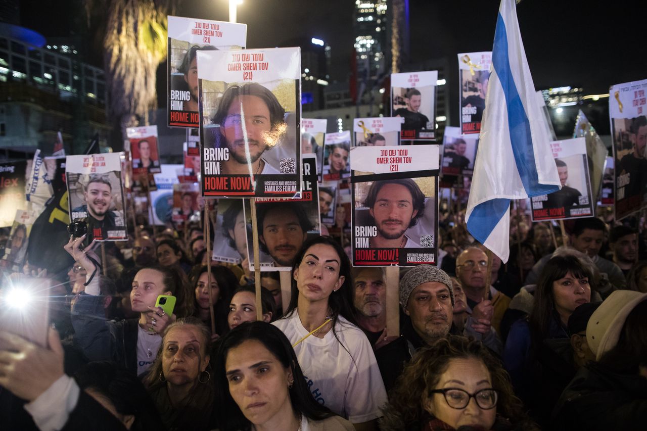 Israelis are demonstrating in Tel Aviv in defense of hostages held by Hamas for 100 days.