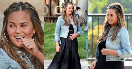Ciężarna Chrissy Teigen w letniej stylizacji