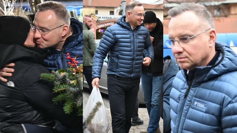 Andrzej Duda buszuje po krakowskim targu w poszukiwaniu świątecznych stroików. Jedna klientka ucałowała prezydenta (ZDJĘCIA)