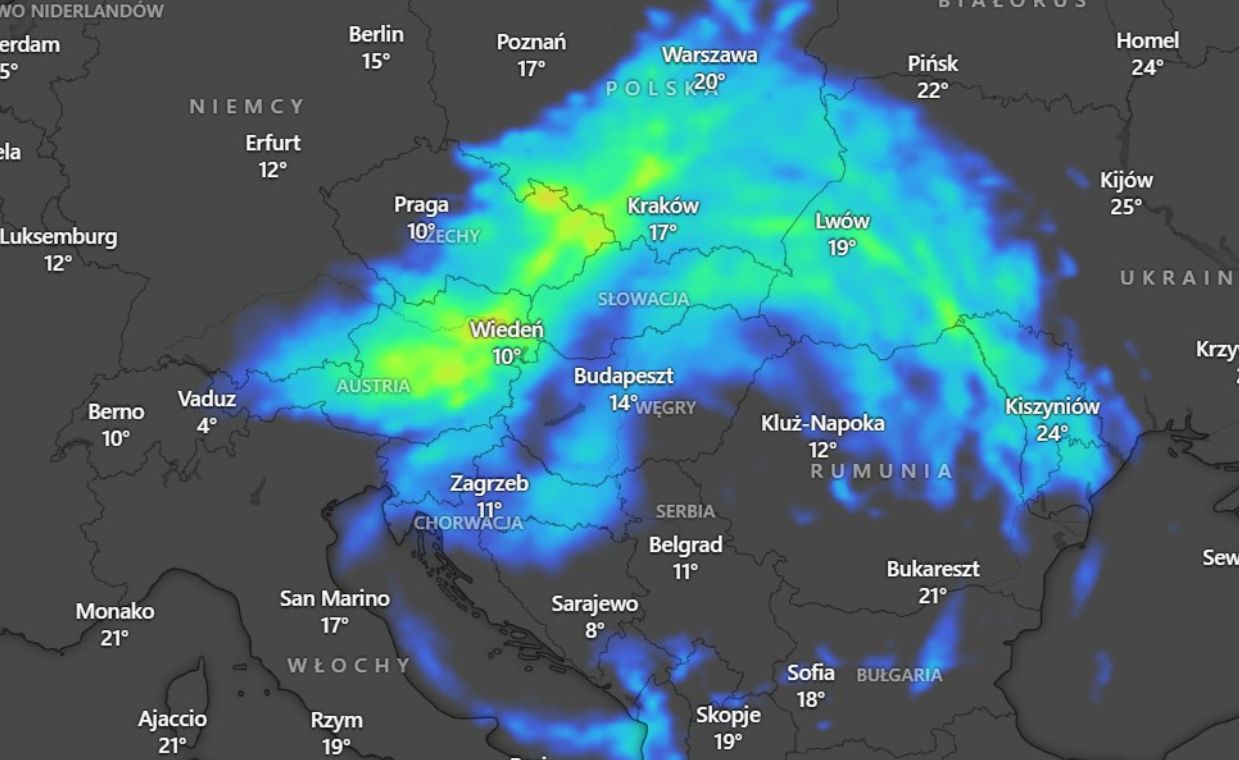 Prognozowane opady deszczu nad Europą w sobotę, 14 września