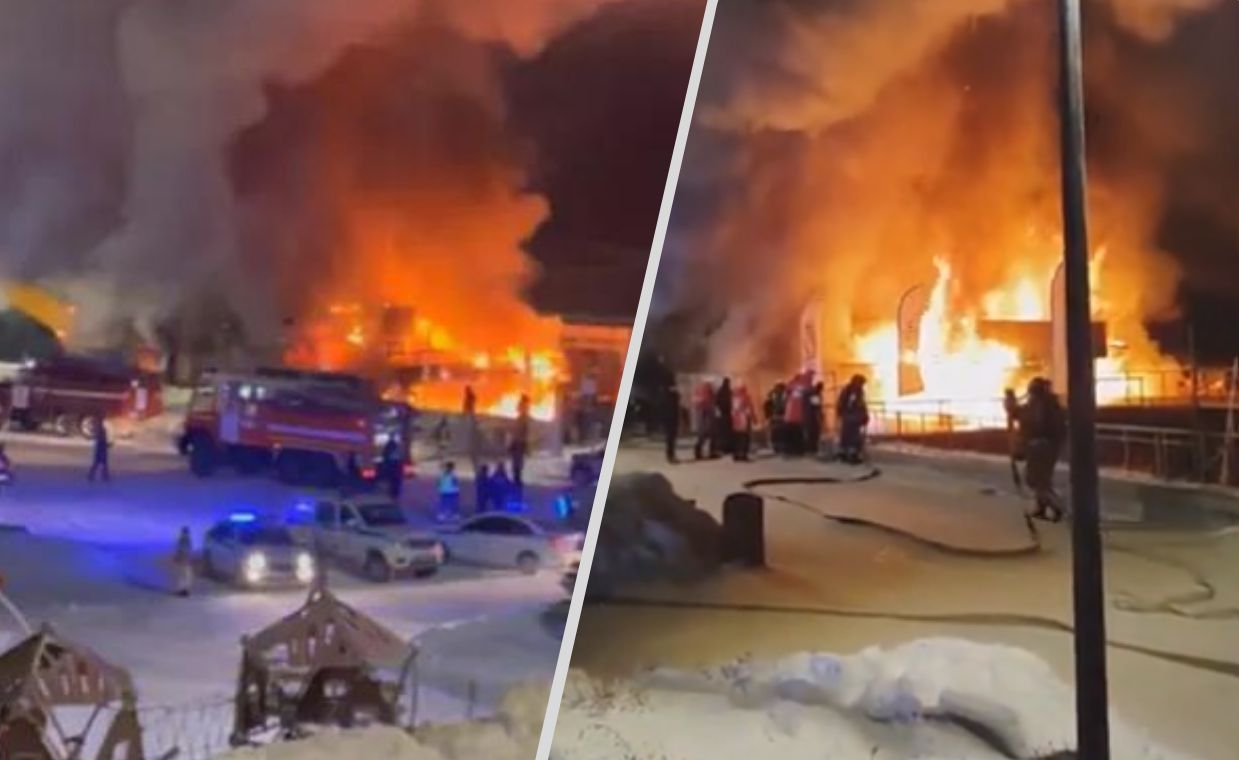 100 firefighters on the scene. Russian resort in flames.