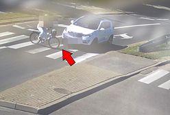 Groźny wypadek w Łukowie. Kamera nagrała moment potrącenia rowerzystki na pasach