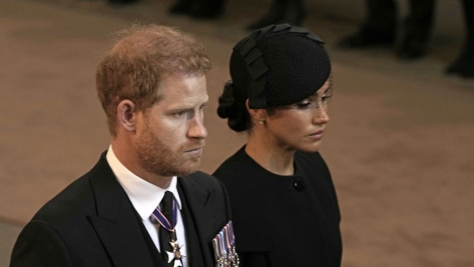 The Coffin Carrying Queen Elizabeth II Is Transferred From Buckingham Palace To The Palace Of Westminster
LONDON, ENGLAND - SEPTEMBER 14: Prince Harry, Duke of Sussex and Meghan, Duchess of Sussex leave Westminster Hall on September 14, 2022 in London, United Kingdom. Queen Elizabeth II's coffin is taken in procession on a Gun Carriage of The King's Troop Royal Horse Artillery from Buckingham Palace to Westminster Hall where she will lay in state until the early morning of her funeral. Queen Elizabeth II died at Balmoral Castle in Scotland on September 8, 2022, and is succeeded by her eldest son, King Charles III. (Photo by Nariman El-Mofty - WPA Pool/Getty Images)
WPA Pool
