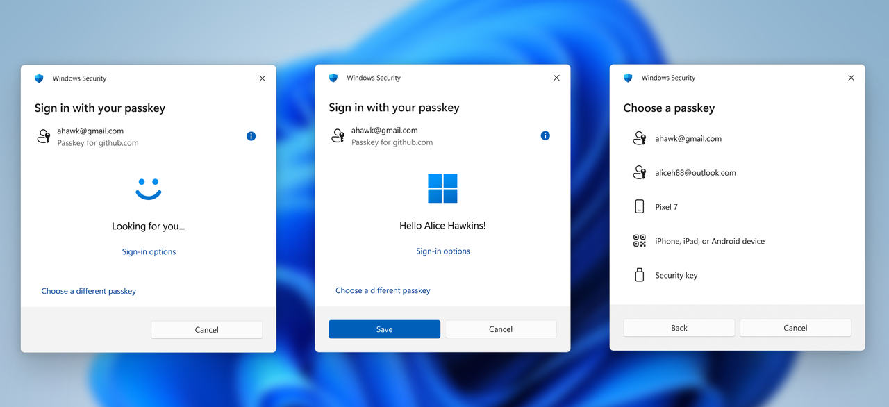 New login screen using Windows 11 access keys