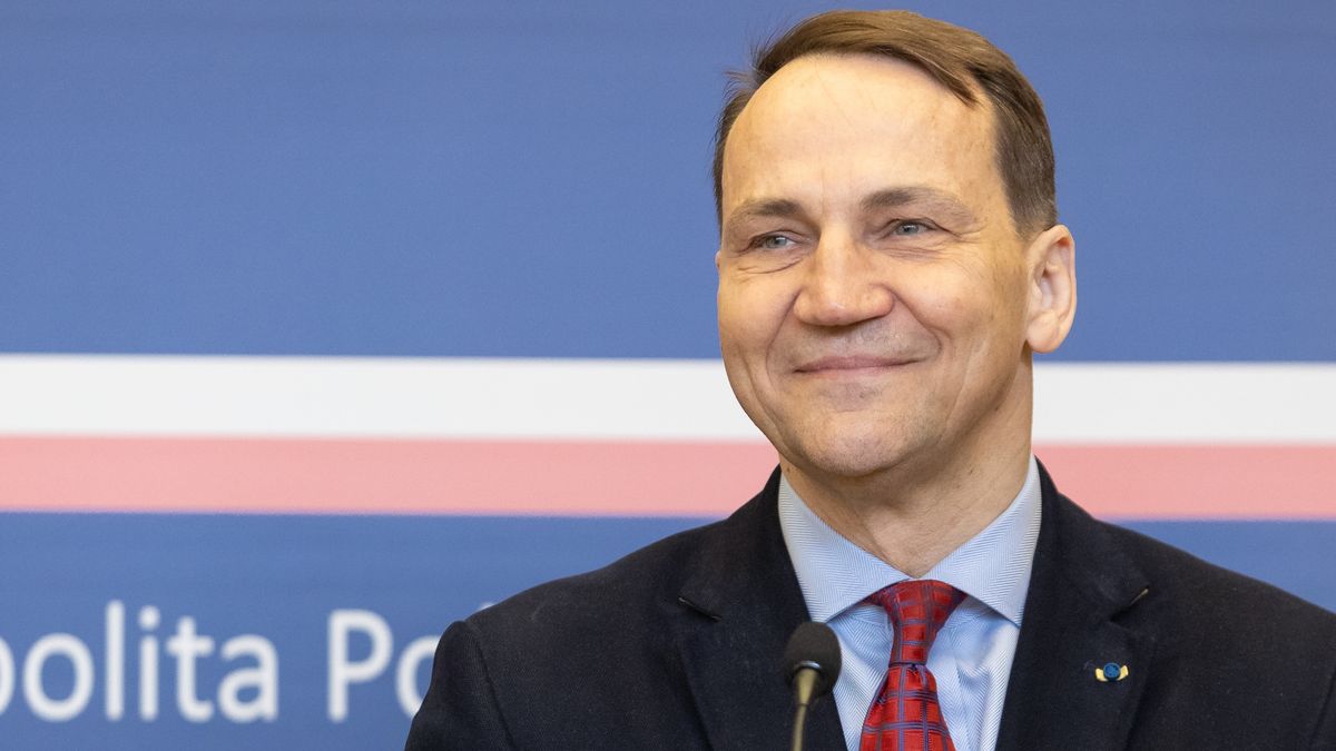 Radoslaw Sikorski, the Polish Minister of Foreign Affairs, is speaking at a press conference in Warsaw, Poland, on March 20, 2024. (Photo by Foto Olimpik/NurPhoto via Getty Images)