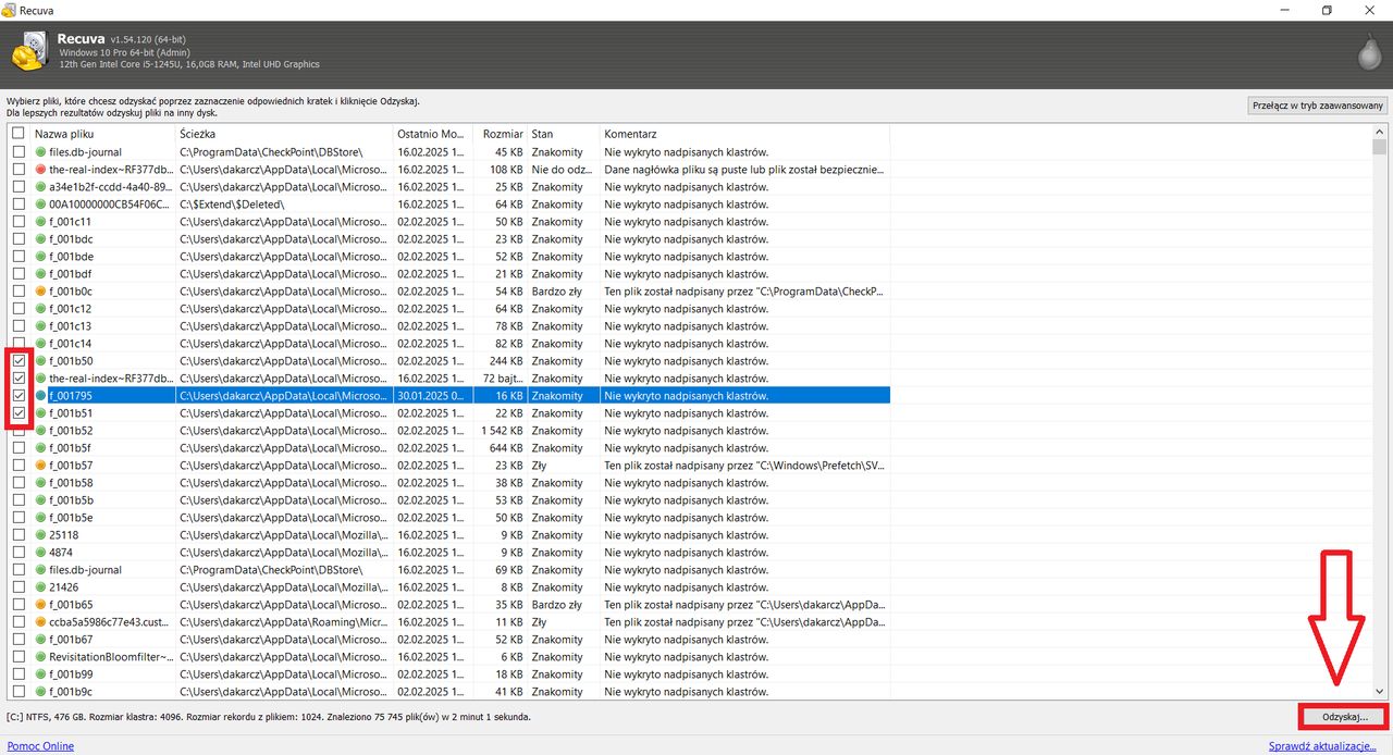 Odzyskiwanie plików w programie Recuva