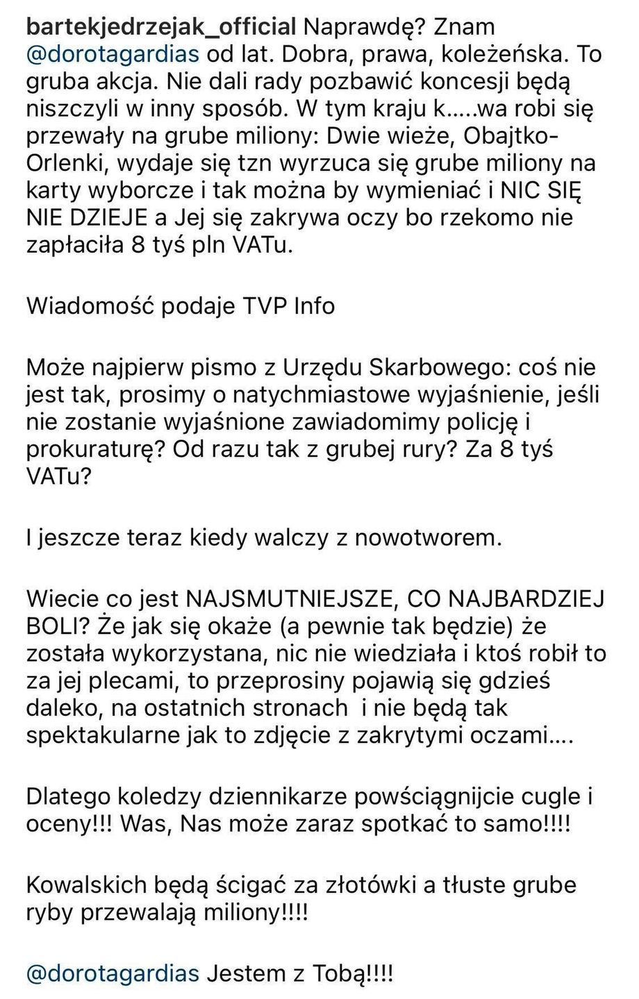 Bartek Jędrzejak broni Doroty Gardias