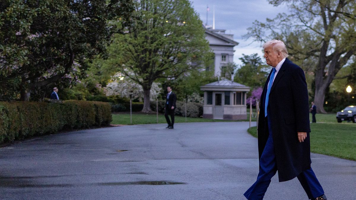 WASHINGTON, DC - APRIL 06: U.S. President Donald Trump walks on the south lawn of the White House on April 06, 2025 in Washington, DC. The president spent the weekend on Florida playing in the Senior Club Championship in Jupiter, Florida.  (Photo by Tasos Katopodis/Getty Images)