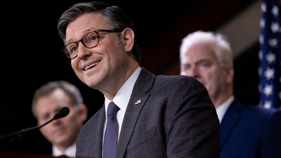 WASHINGTON DC, UNITED STATES- NOVEMBER 19: Speaker of the House Mike Johnson (R-LA) speaks during a press conference along with other House Republican leaders at the U.S. Capitol in Washington DC, United States on November 19, 2024. (Photo by Nathan Posner/Anadolu via Getty Images)