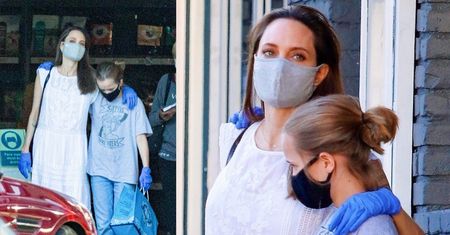 Ostrożna Angelina Jolie w maseczce i rękawiczkach robi zakupy z córką (ZDJĘCIA)