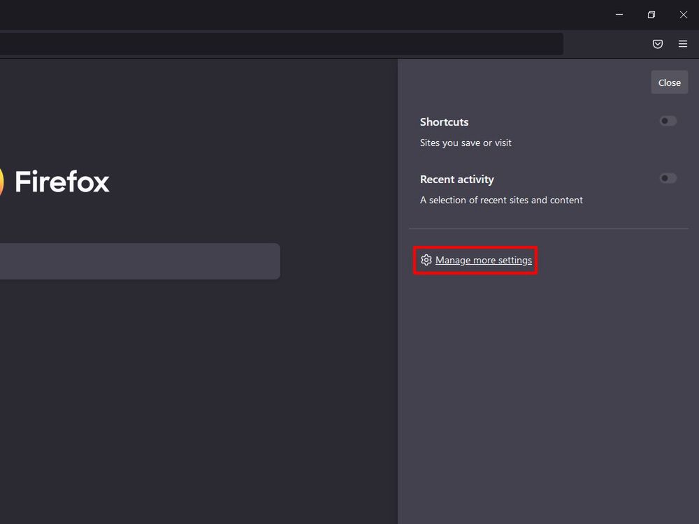 Firefox Manage more setting