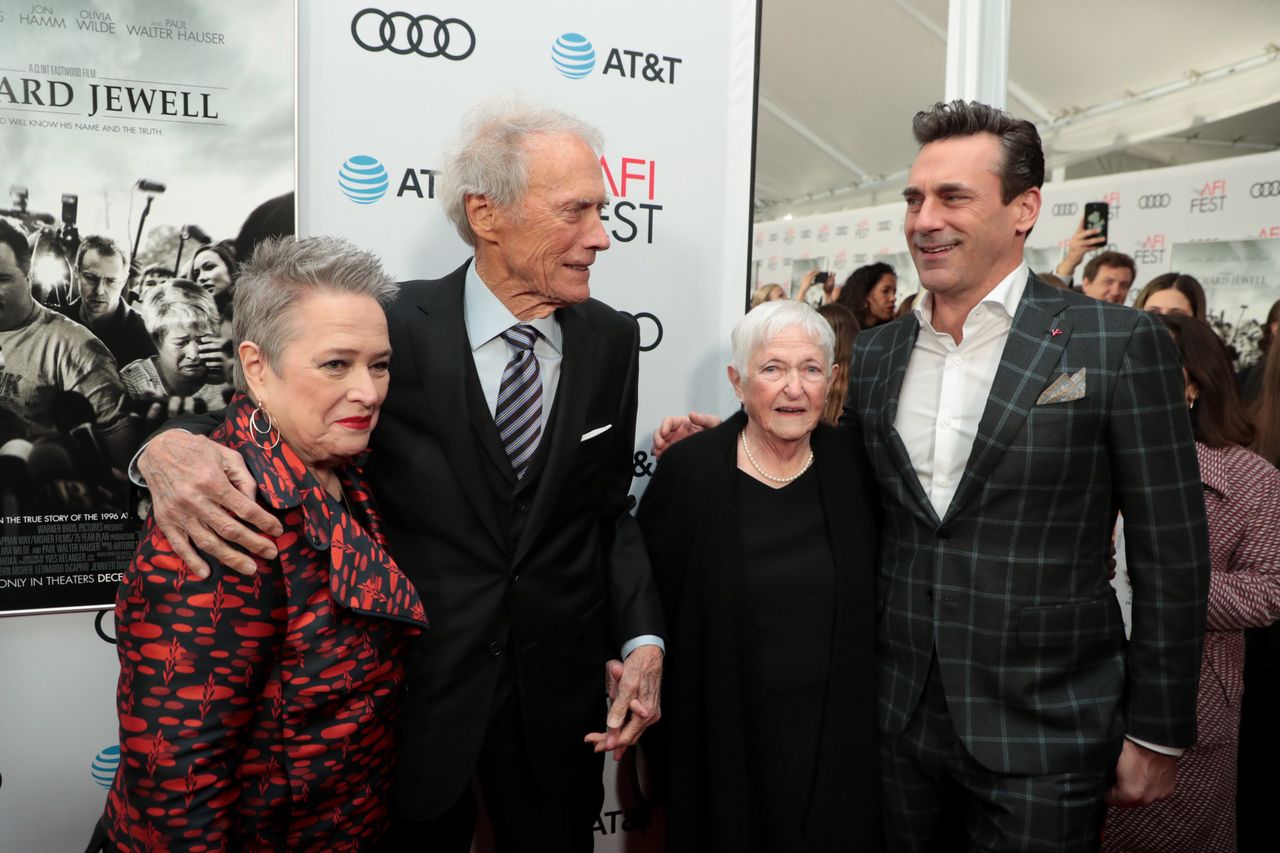 Kathy Bates, Clint Eastwood, Director/Producer, Barbara Jewell, Jon Hamm seen at Warner Bros. Pictures World Premiere of RICHARD JEWELL at AFI Fest 2019, Los Angeles, USA - 20 Nov 2019 (Photo by Eric Charbonneau/Getty Images for Warner Bros.)