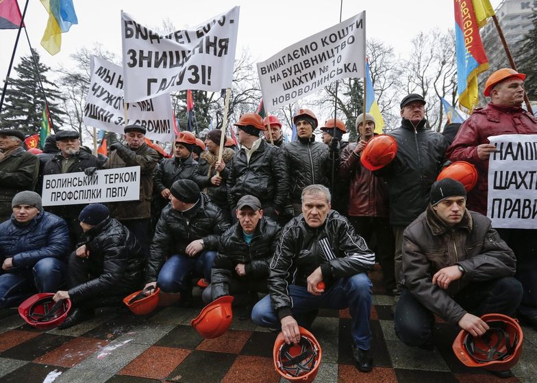 Protest górników w Kijowie. Robotnicy</br>domagają się od państwa większego wsparcia
