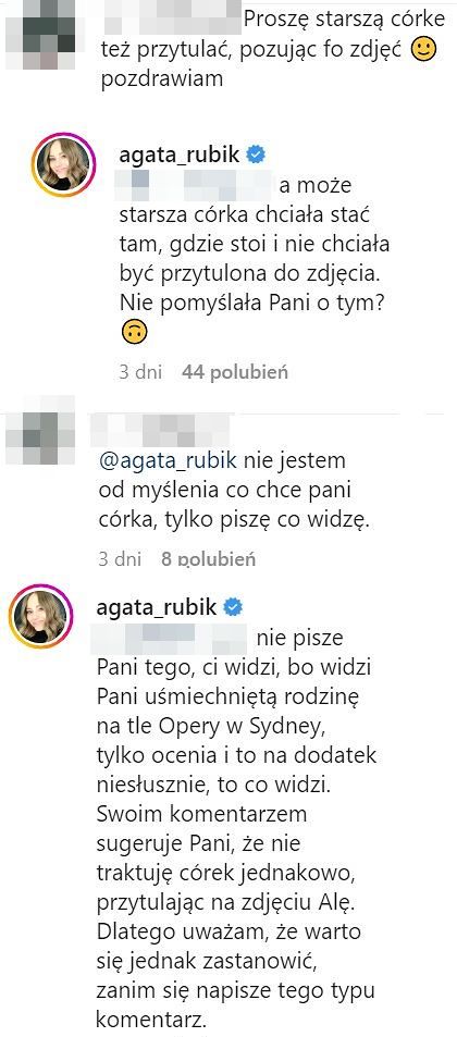 Agata Rubik gani internautkę sugerującą, że nie przytula córki