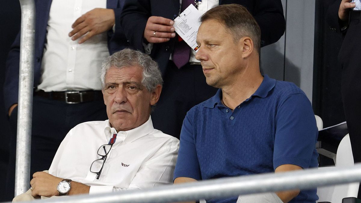 Fernando Santos i Grzegorz Mielcarski na meczu Raków Częstochowa - FC Kopenhaga w Sosnowcu