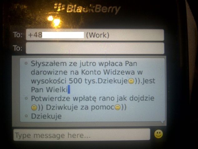 Treść SMS-a, jaki Przemysław Pantak otrzymał od Grzegorza Waraneckiego