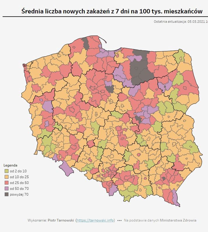 Regionalizacja obostrzeń. nowe przypadki zakażeń w powiatach