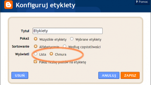 Kategorie jako "chmura" w Bloggerze 1