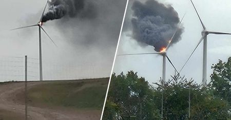 Pożar turbiny wiatrowej. "Spadają płonące elementy"