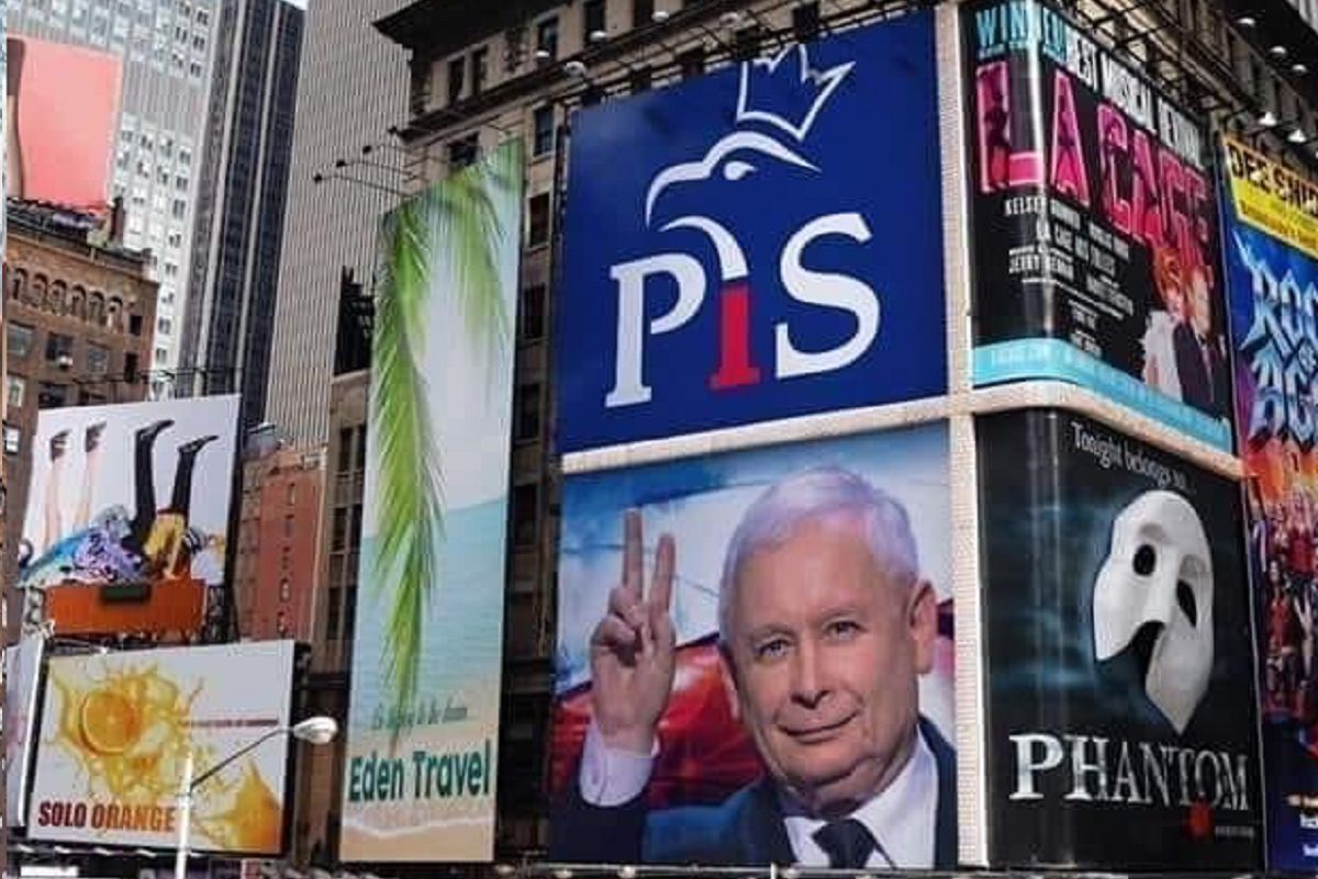 Plakat PiS w centrum Nowego Jorku? "Widok marzenie"