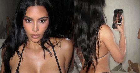 Kim Kardashian pozuje w MIKROSKOPIJNYM BIKINI swojego projektu, a fani stwierdzają: "Lewis wygrał życie" (FOTO)