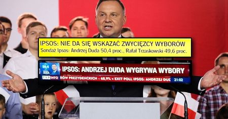 Ipsos podaje, że nie może wskazać zwycięzcy wyborów. TVP wskazuje Andrzeja Dudę