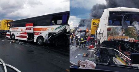 Wypadek na DK1 pod Częstochową. Zderzenie autobusu i ciężarówek. Policja o przyczynie
