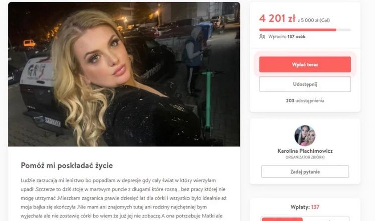 Karolina Plachimowicz błaga internautów o wsparcie