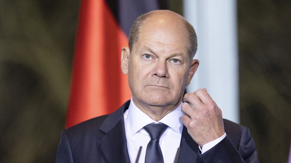 BERLIN, GERMANY - FEBRUARY 03:  German Chancellor Olaf Scholz speaks during a press conference with Italian Prime Minister Giorgia Meloni at the Chancellery on February 3, 2023 in Berlin, Germany. This is Meloni's first official trip to Berlin since she took office. High on the agenda in the meeting between the two leaders is the ongoing Russian war in Ukraine. Both Germany and Italy have been supporting Ukraine with donations of heavy weaponry. (Photo by Maja Hitij/Getty Images)