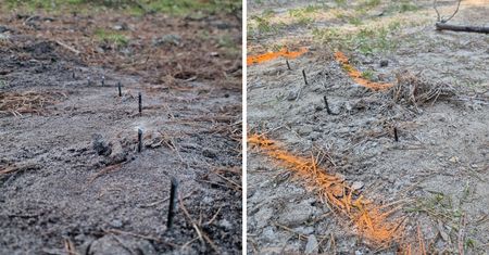 Pułapka na leśnej drodze. Z ziemi wystawały metalowe wkręty