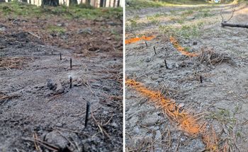 Pułapka na leśnej drodze. Z ziemi wystawały metalowe wkręty