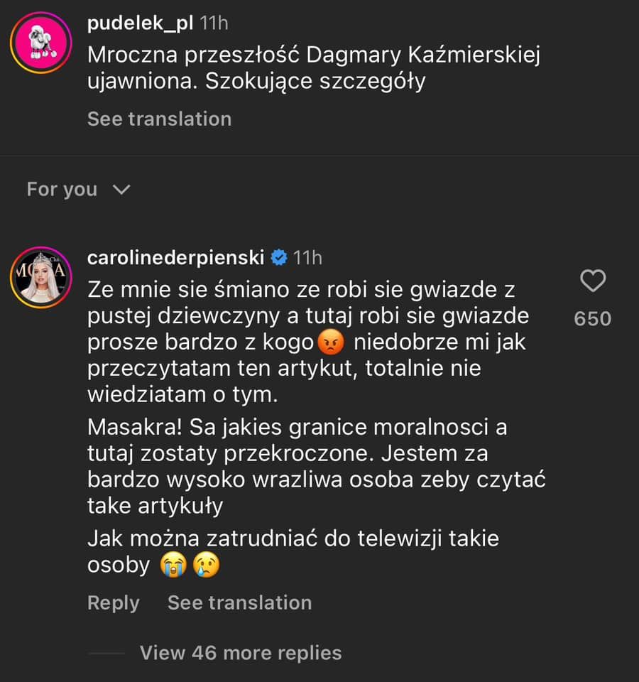 Caroline Derpieński ostro o aferze z Kaźmierską