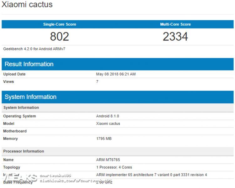 Xiaomi cactus w bazie Geekbench