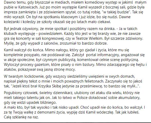 Wpis Krzysztofa Skiby o Kamilu Durczoku