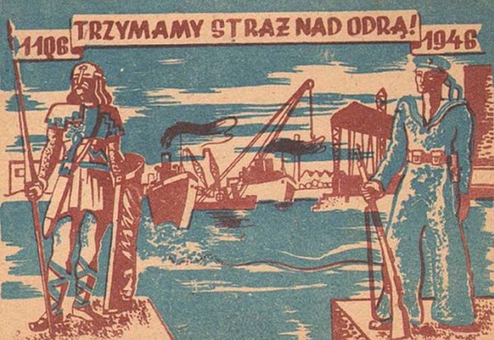 Komunistyczny plakat. "Trzymamy straż nad Odrą"